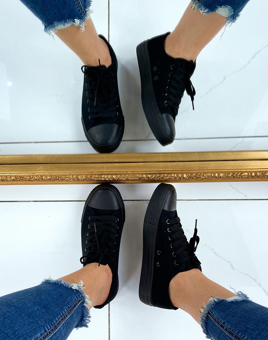 Baskets basses en toile à lacet noires