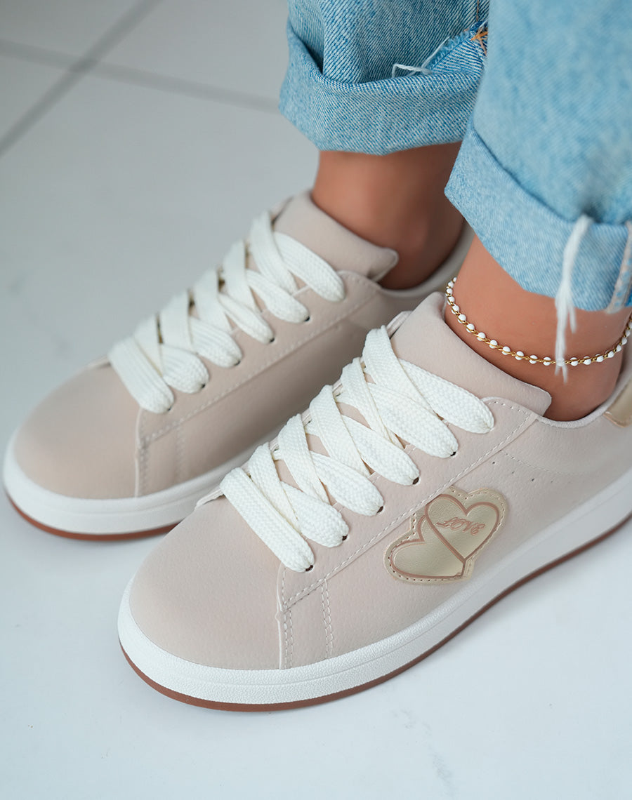 Baskets Basses Femme Beige Effet Peau de Pêche