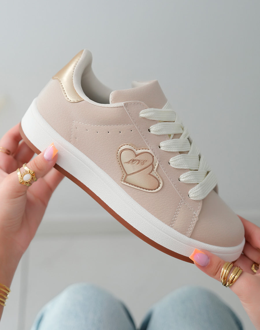 Baskets Basses Femme Beige Effet Peau de Pêche