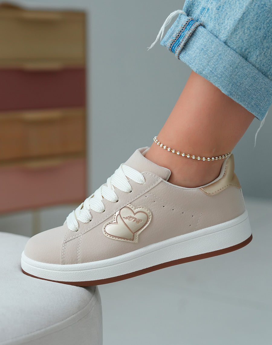 Baskets Basses Femme Beige Effet Peau de Pêche
