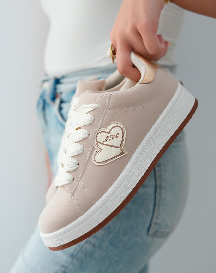 Baskets Basses Femme Beige Effet Peau de Pêche