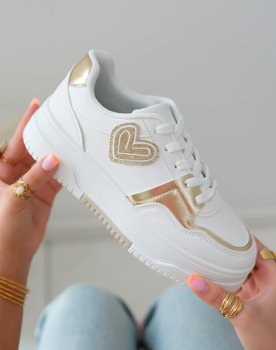 Baskets Basses Femme Blanches avec C?ur Dor?