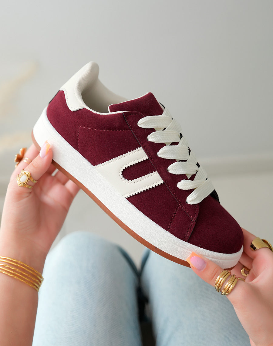 Baskets Basses Femme Bordeaux Effet Peau de Pêche