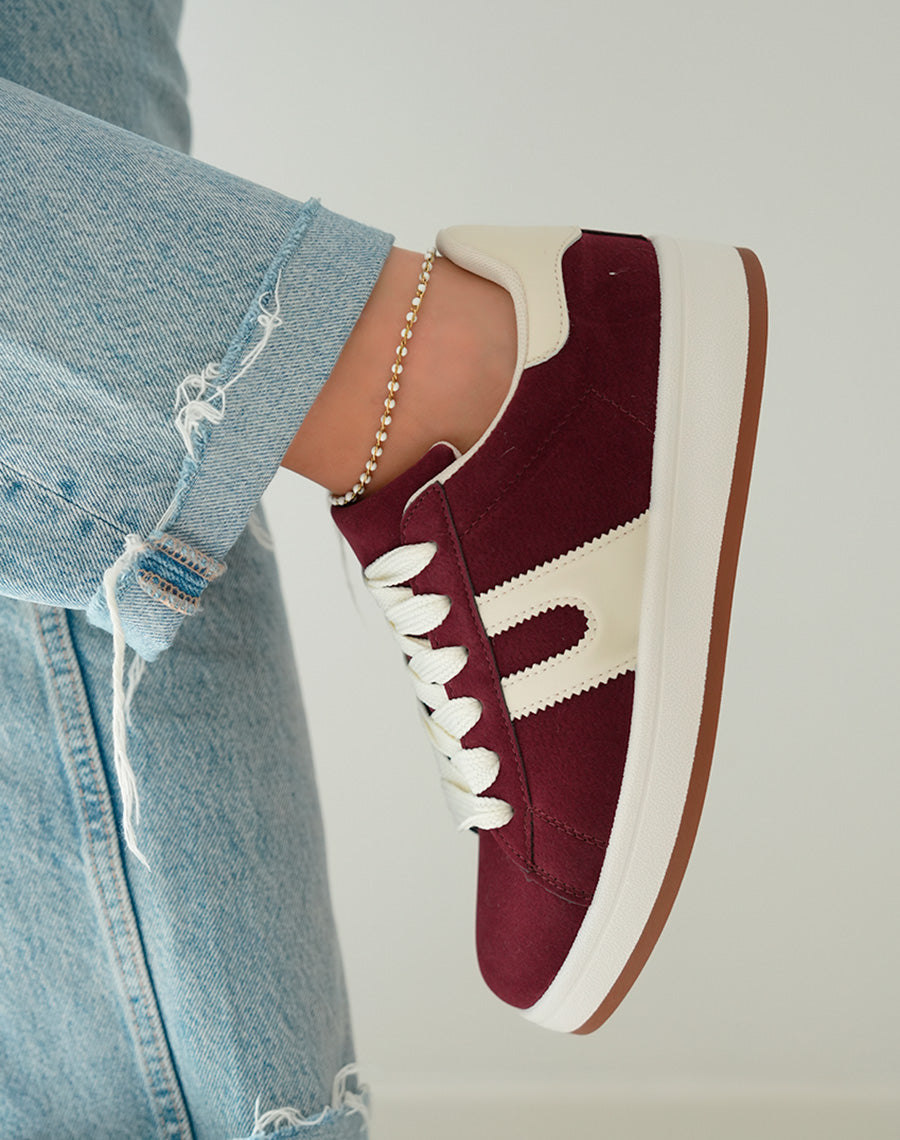 Baskets Basses Femme Bordeaux Effet Peau de Pêche