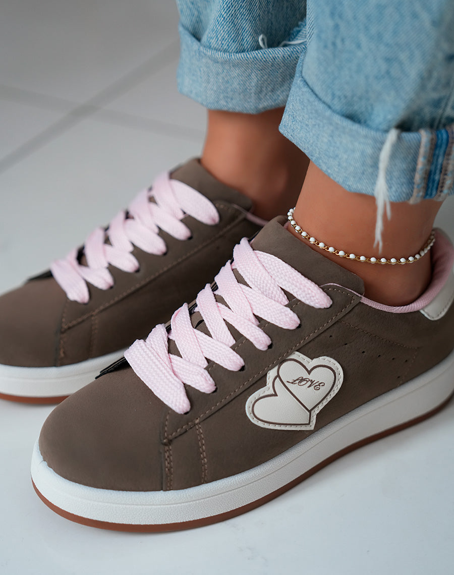 Baskets Basses Femme Marron Effet Peau de Pêche