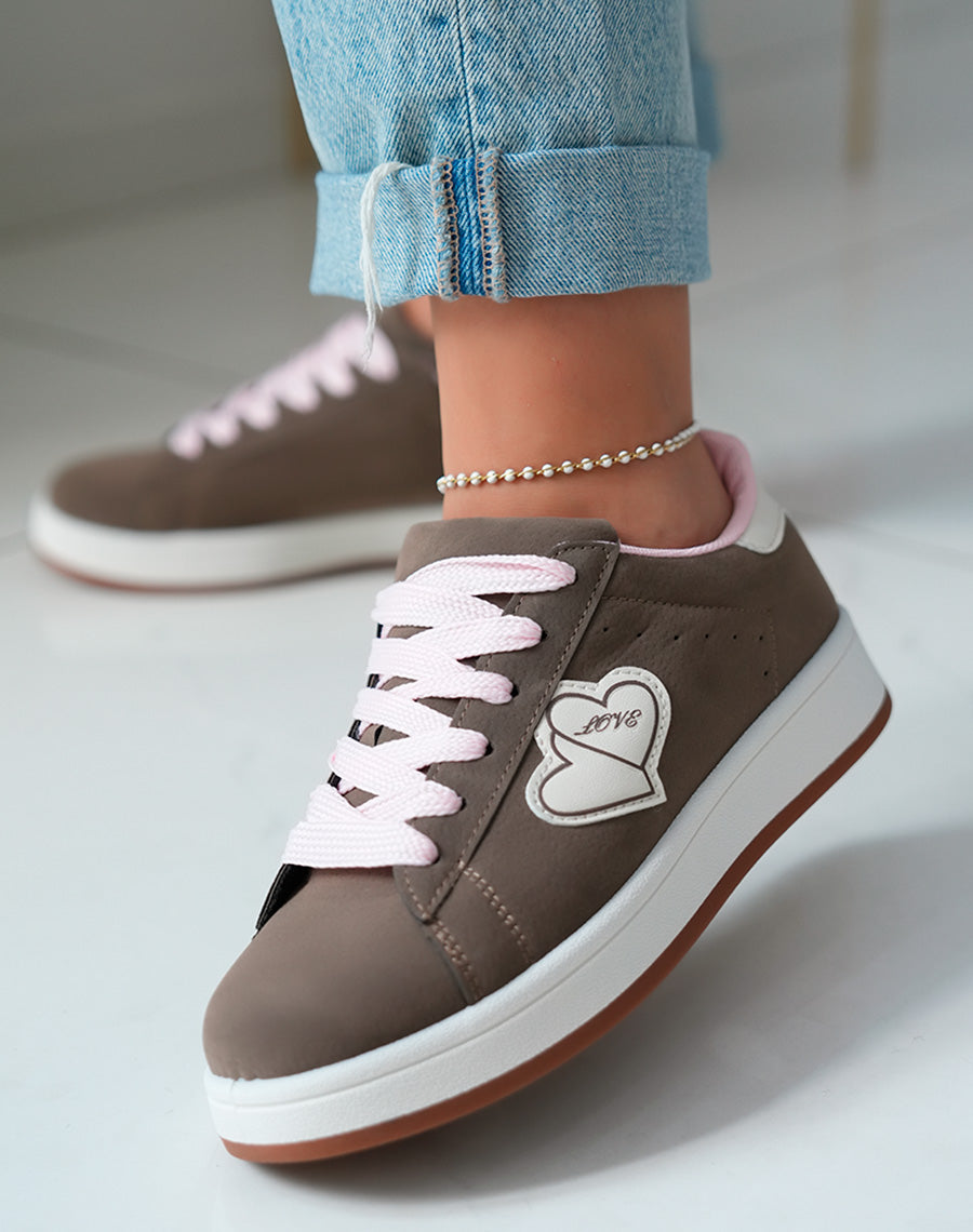 Baskets Basses Femme Marron Effet Peau de Pêche