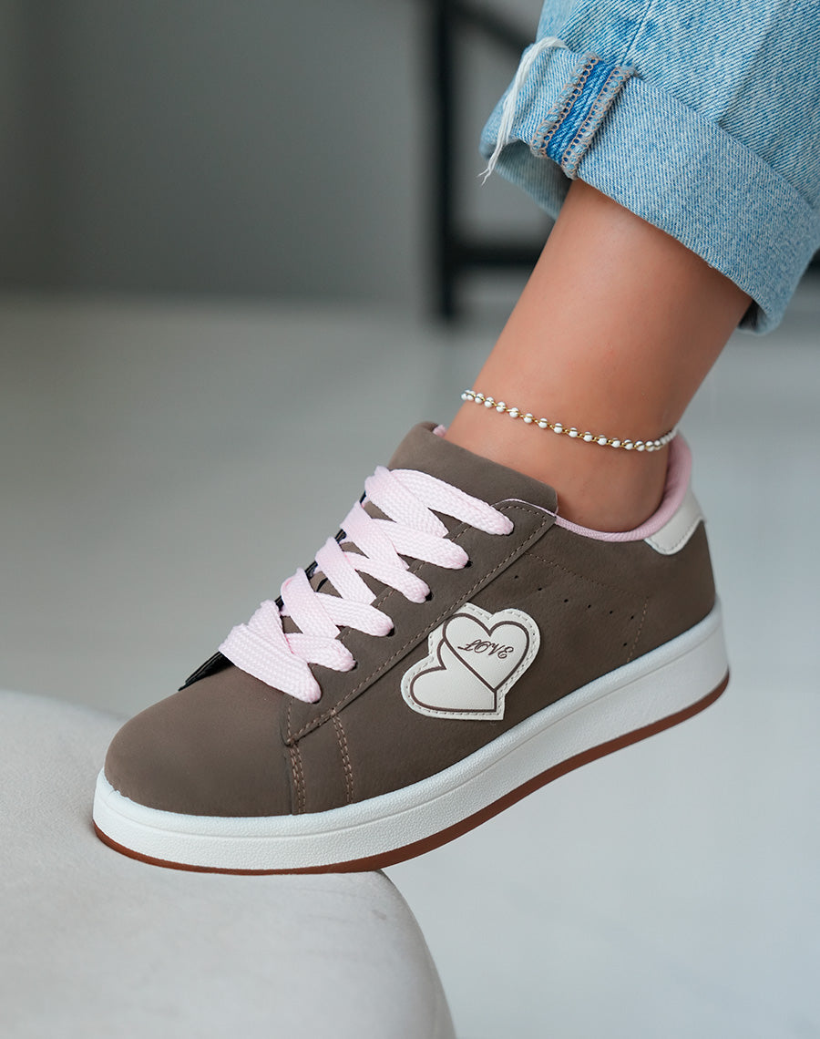 Baskets Basses Femme Marron Effet Peau de Pêche