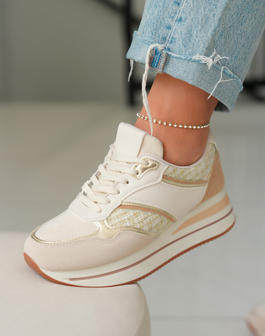 Baskets Beige Femme en Suédine et Tweed