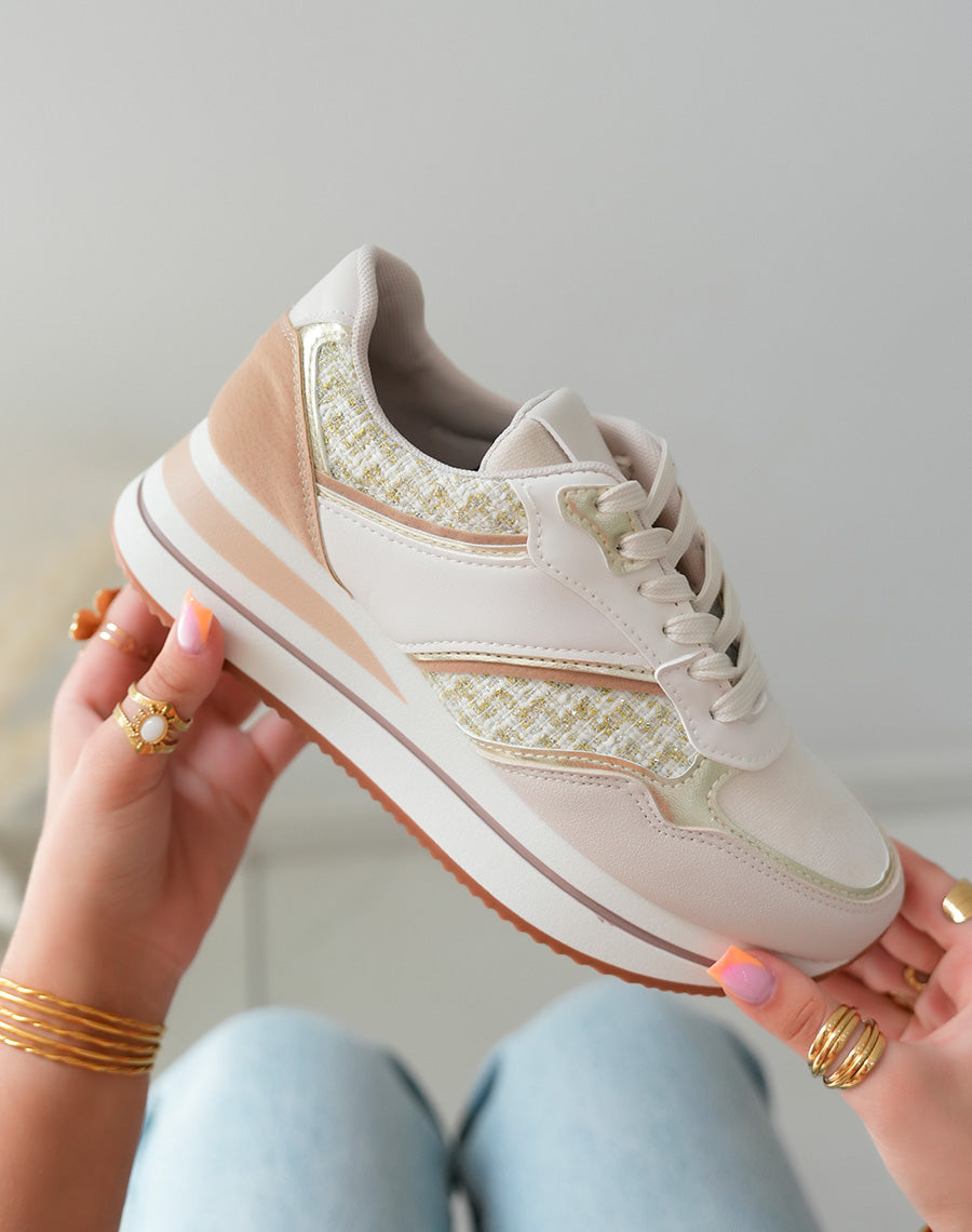 Baskets Beige Femme en Suédine et Tweed