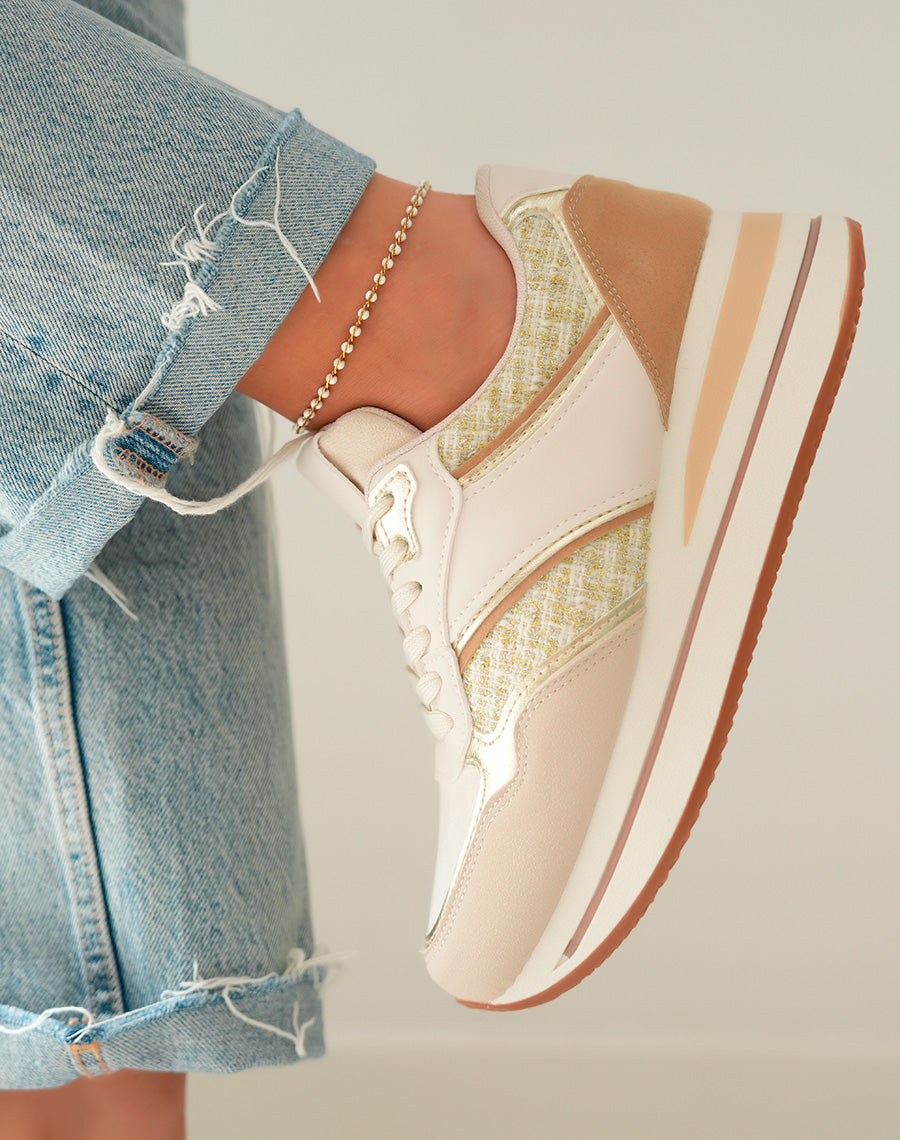 Baskets Beige Femme en Suédine et Tweed