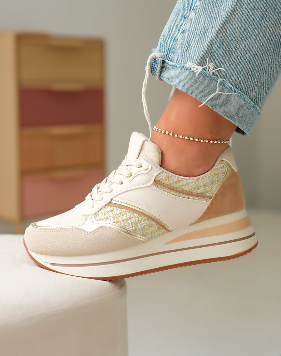 Baskets Beige Femme en Suédine et Tweed