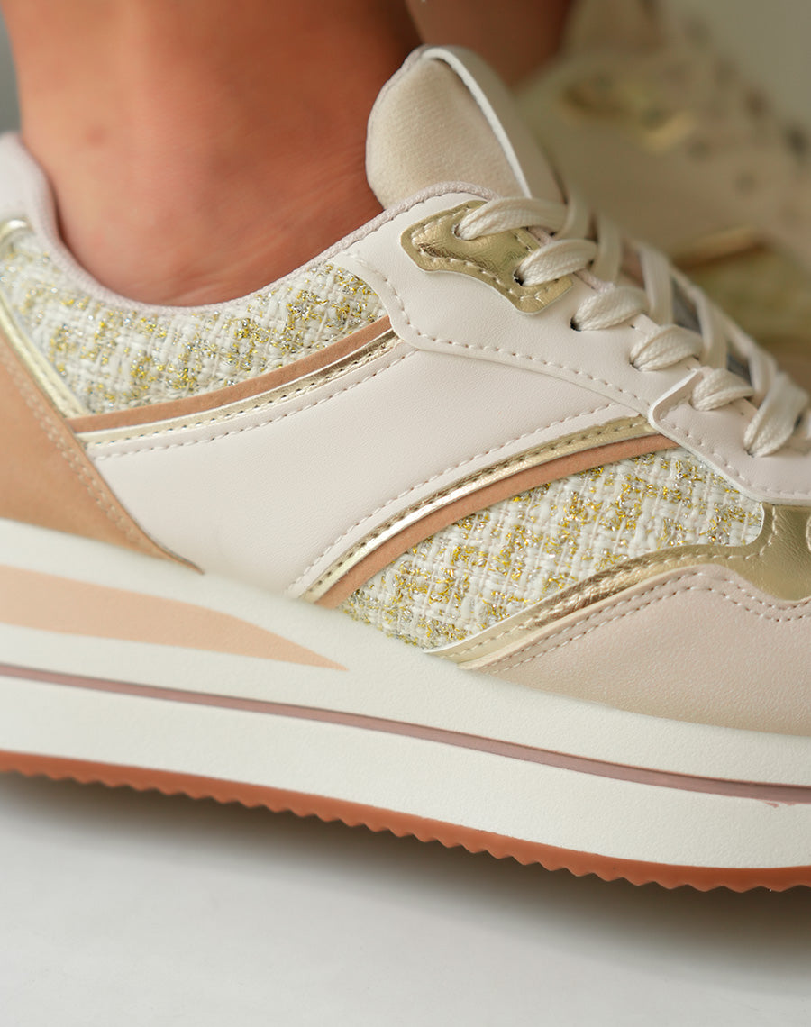Baskets Beige Femme en Suédine et Tweed