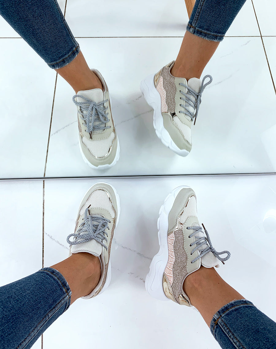 Baskets beiges bi-matière