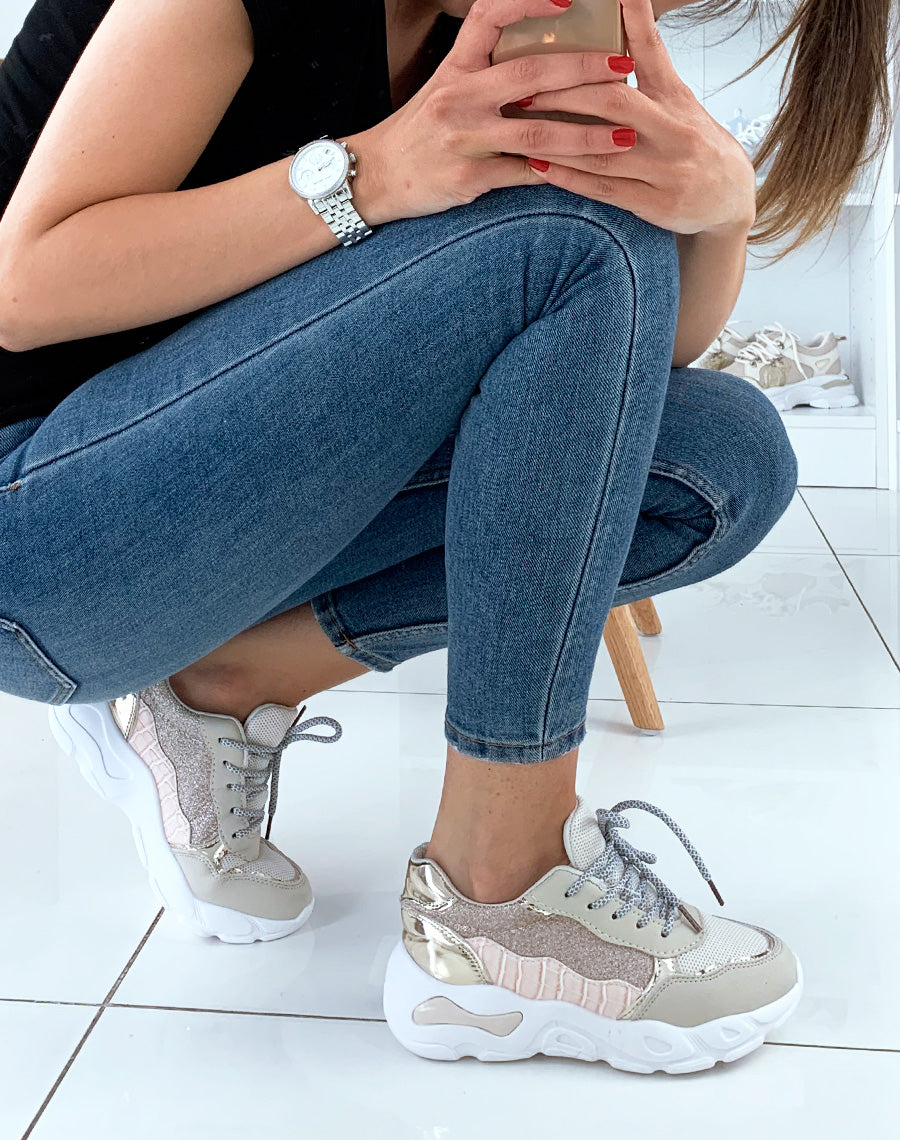 Baskets beiges bi-matière