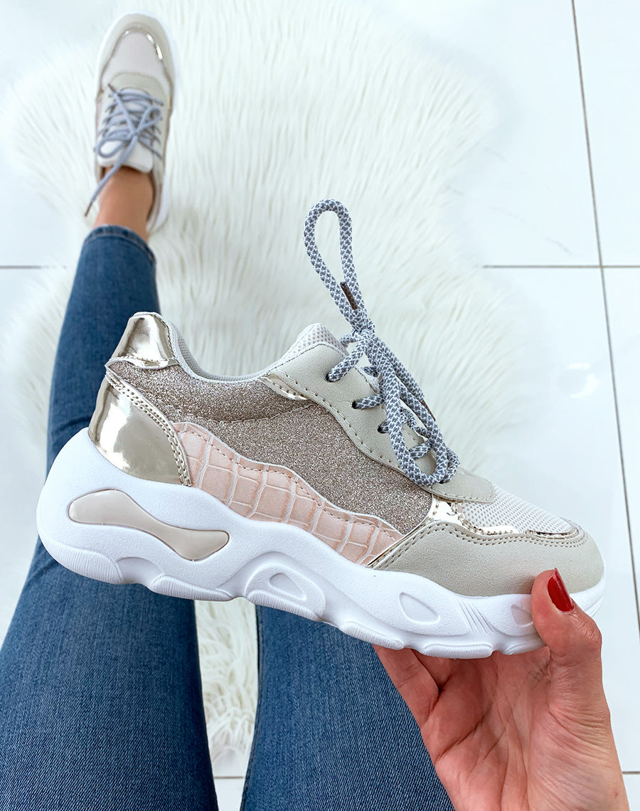 Baskets beiges bi-matière