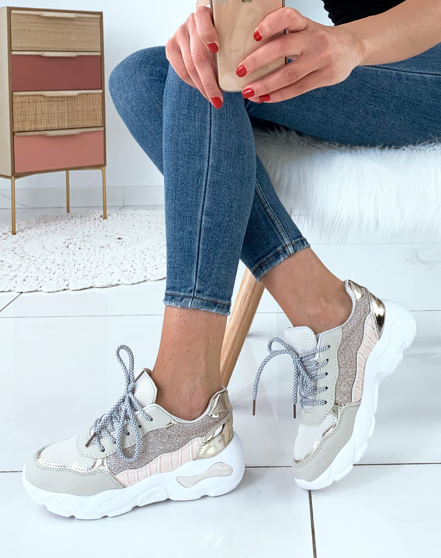 Baskets beiges bi-matière