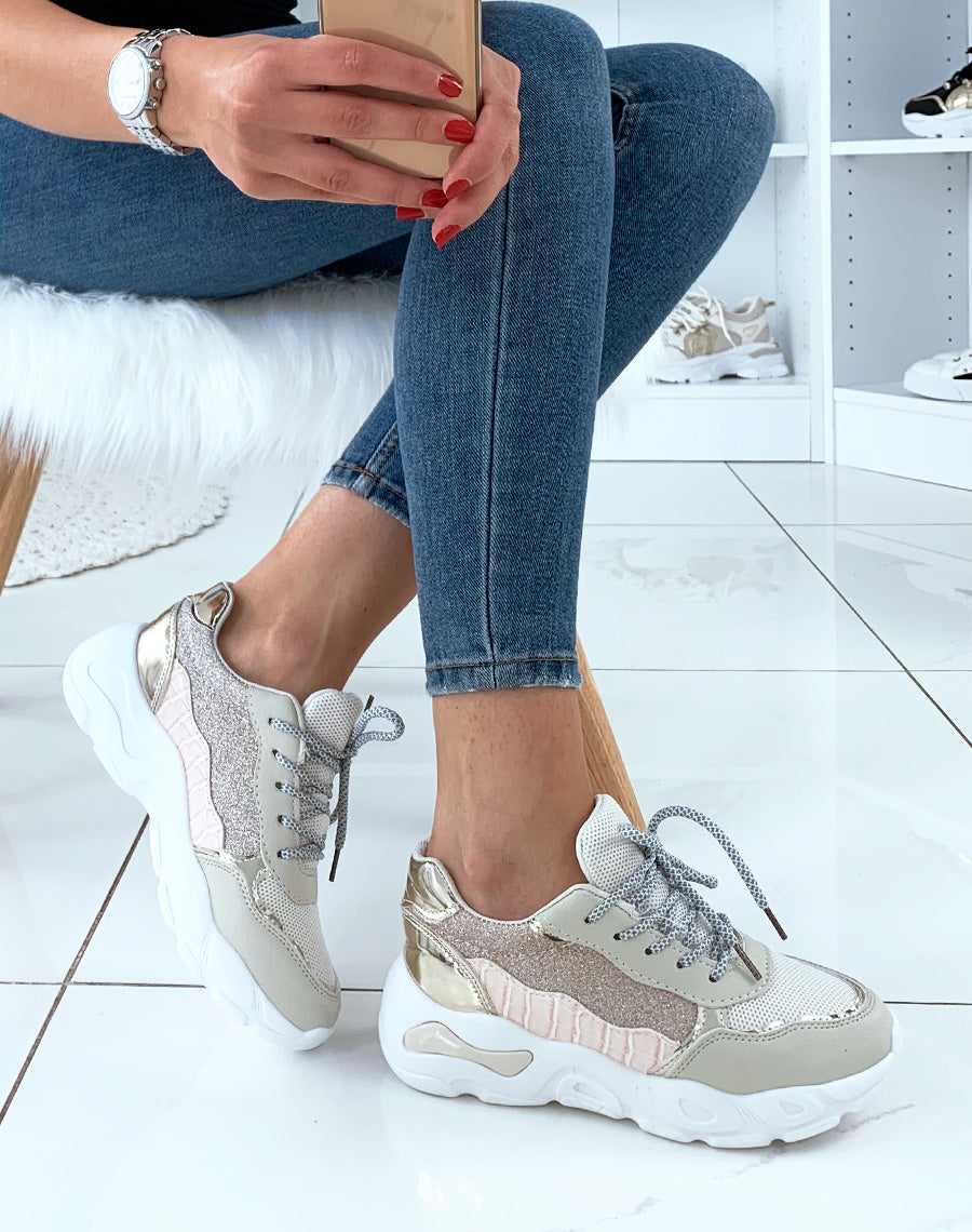 Baskets beiges bi-matière