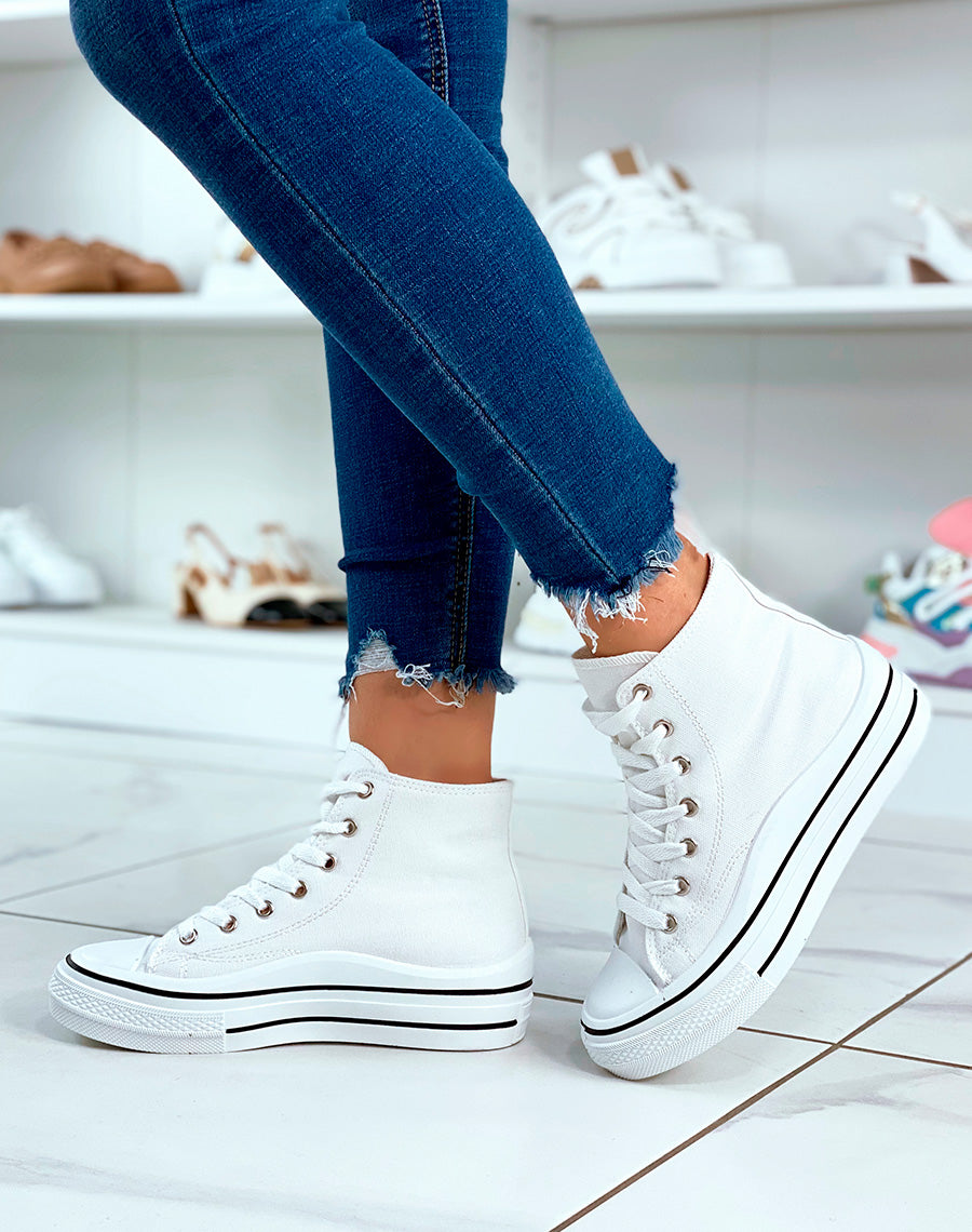 Baskets blanche montantes à lacets avec plateforme pour femme