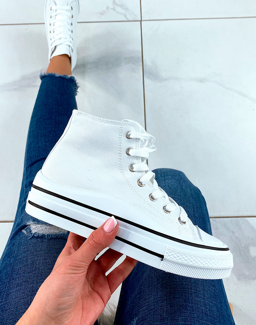 Baskets blanche montantes à lacets avec plateforme pour femme