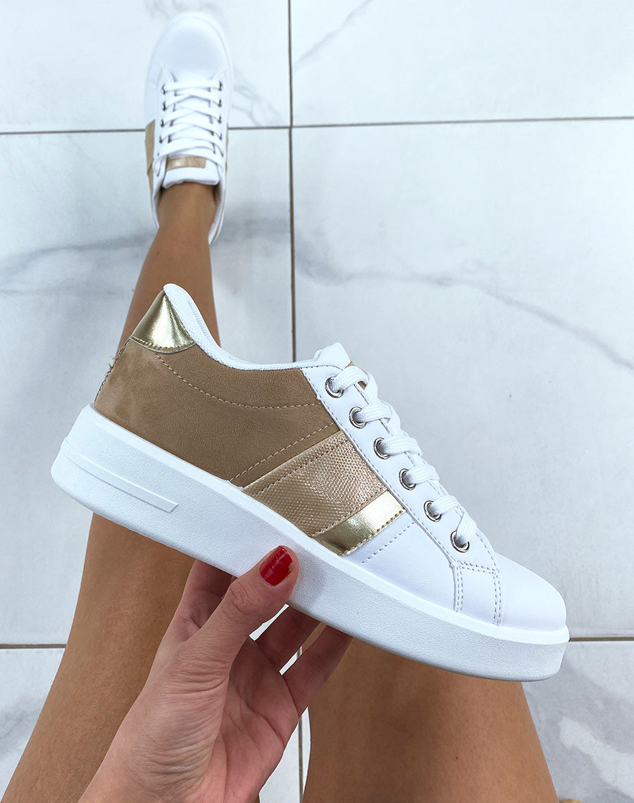 Baskets blanches et beiges bi-matières