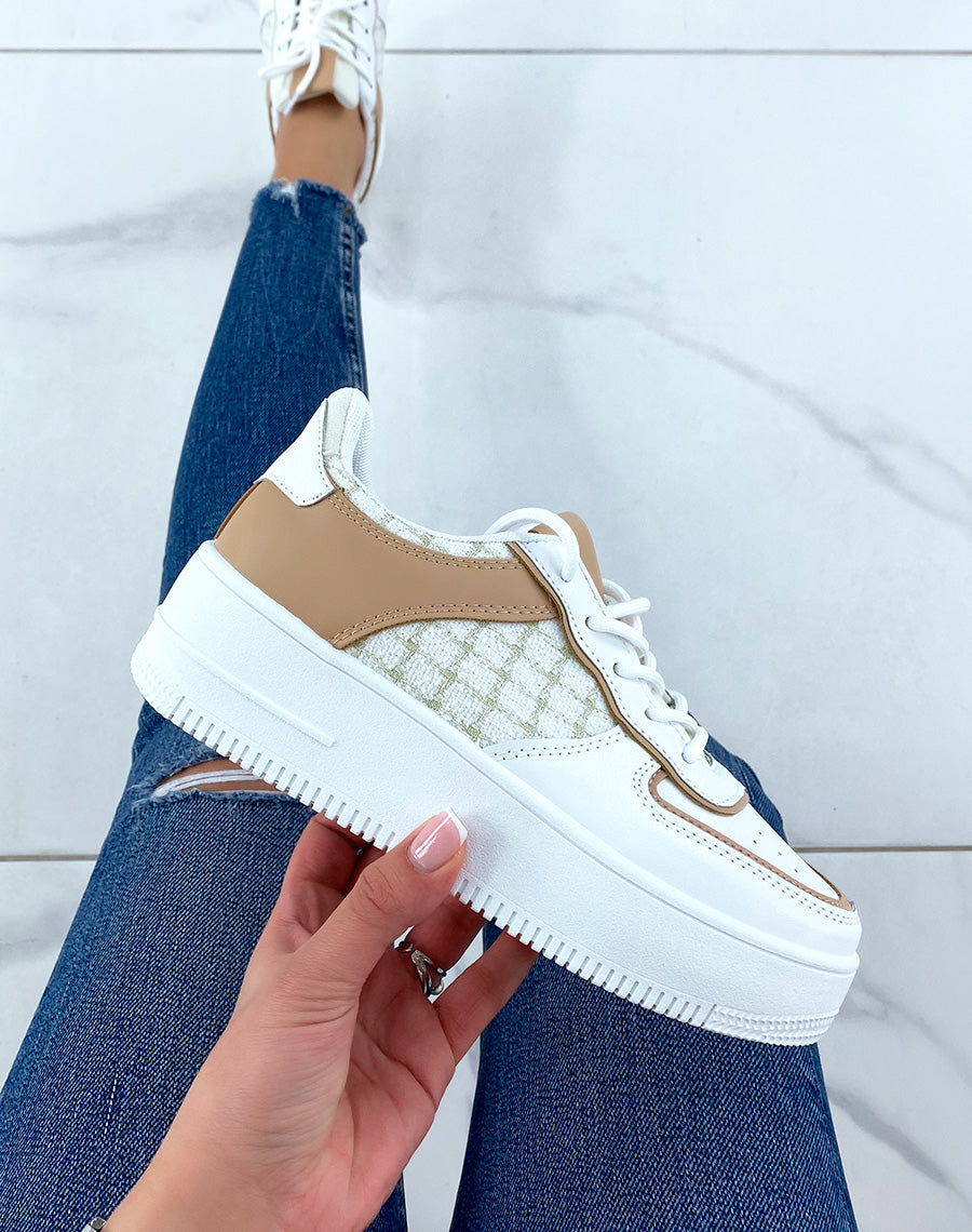 Baskets blanches et beiges effet tweed