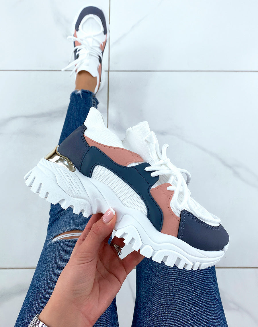Baskets blanches et bleues effet chaussette