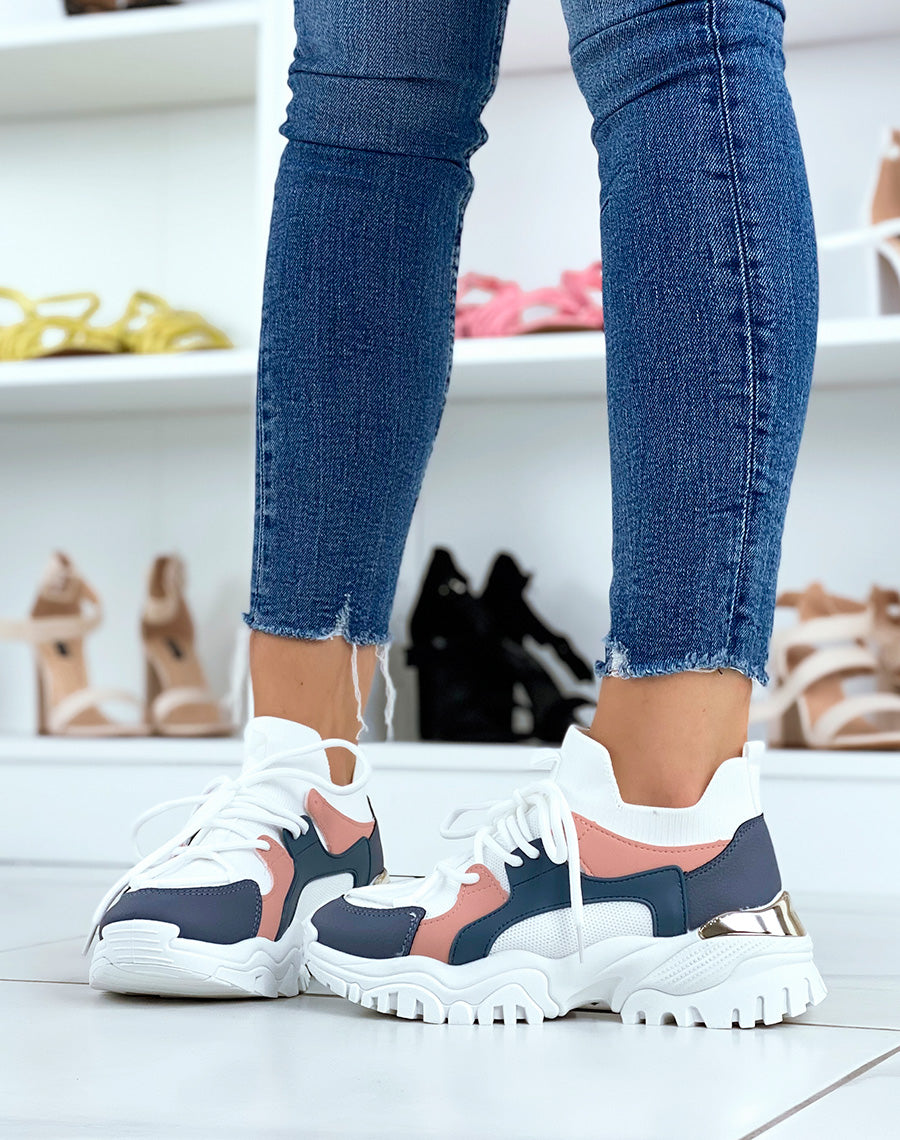 Baskets blanches et bleues effet chaussette