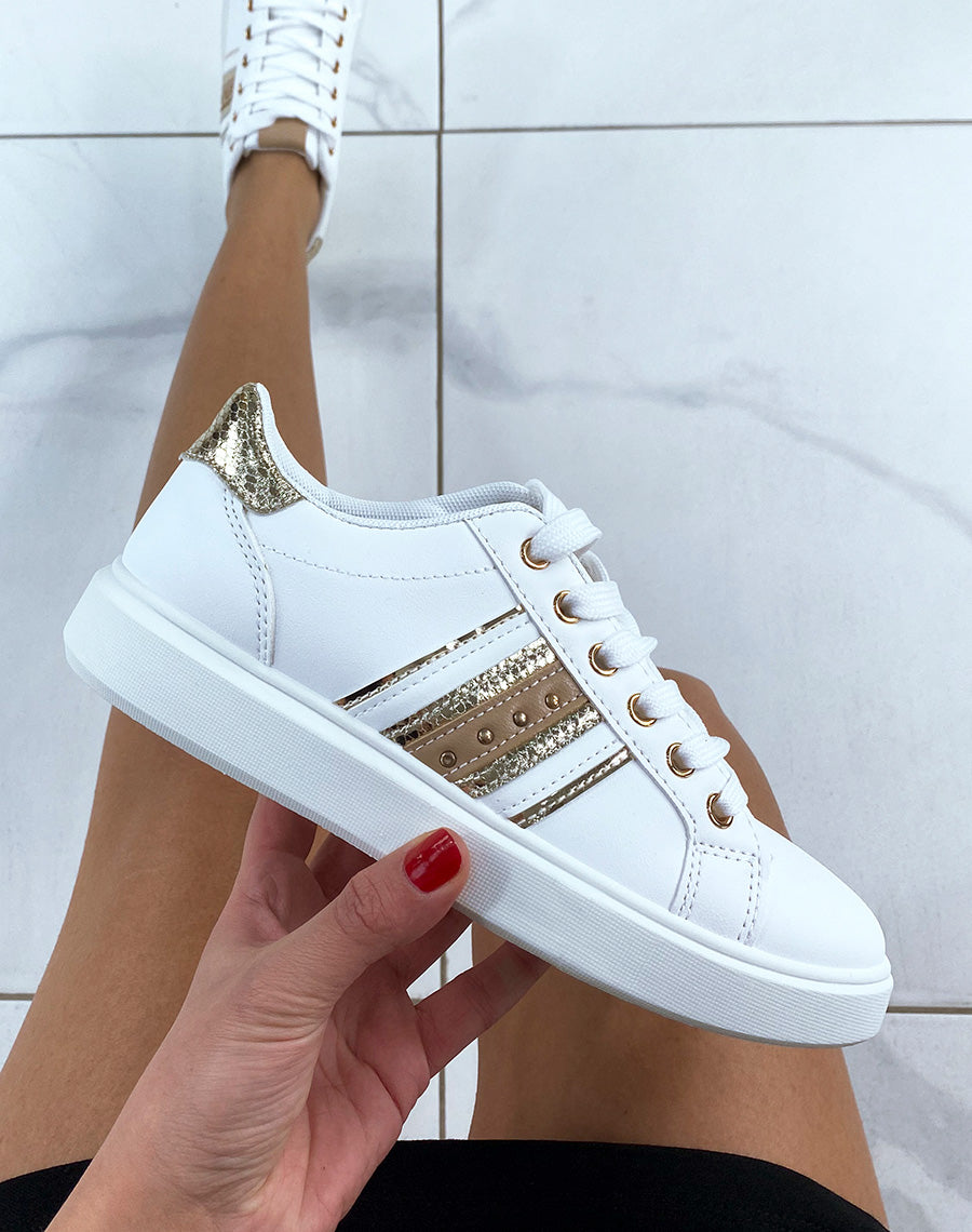 Baskets blanches et dorées