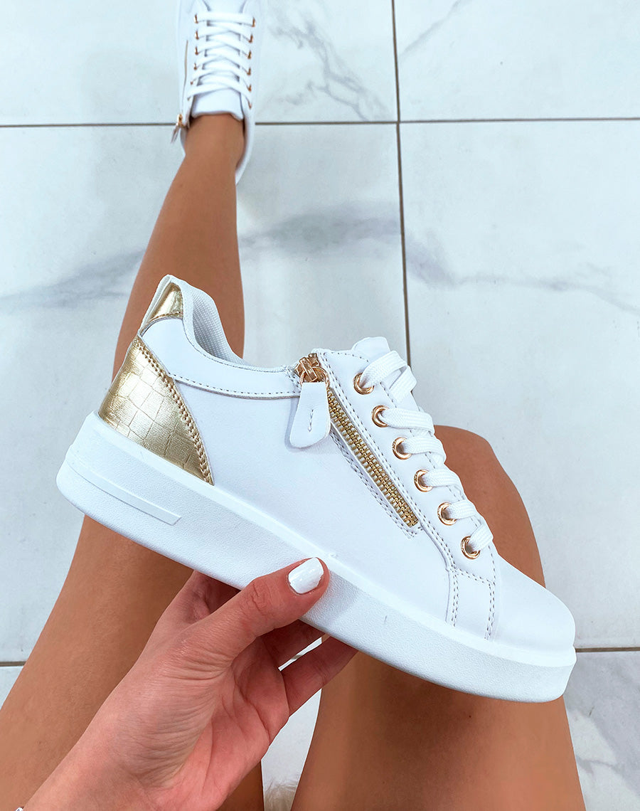 Baskets blanches et dorés avec zip