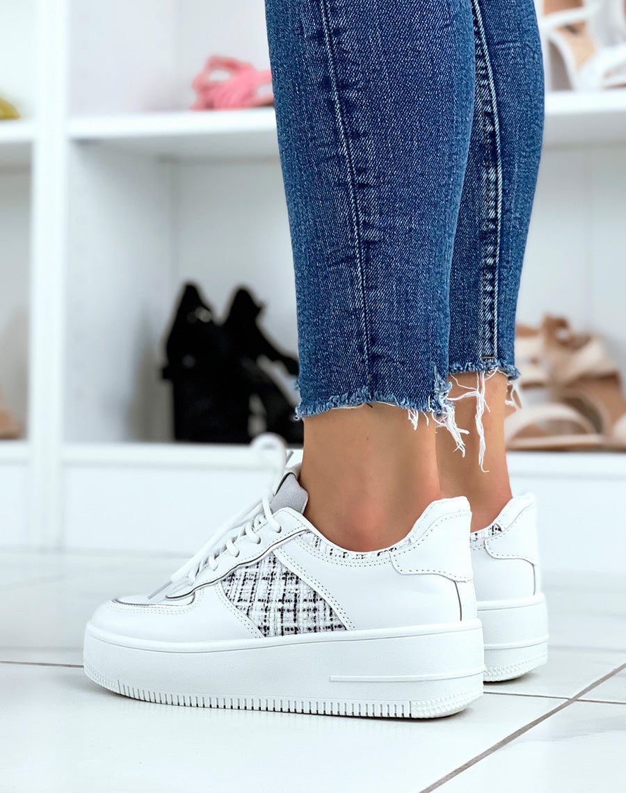 Baskets blanches et grises effet tweed