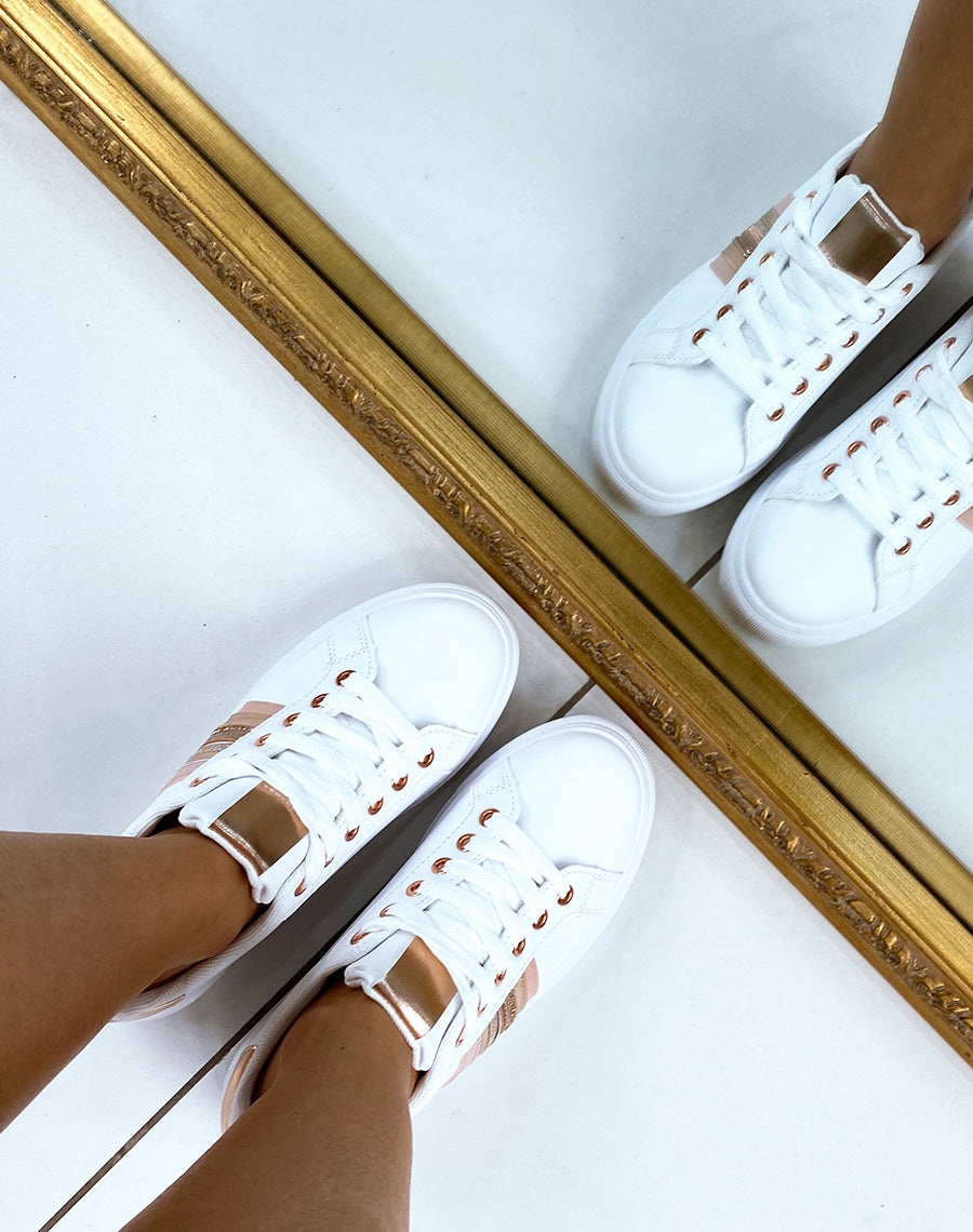 Baskets blanches et rosegold