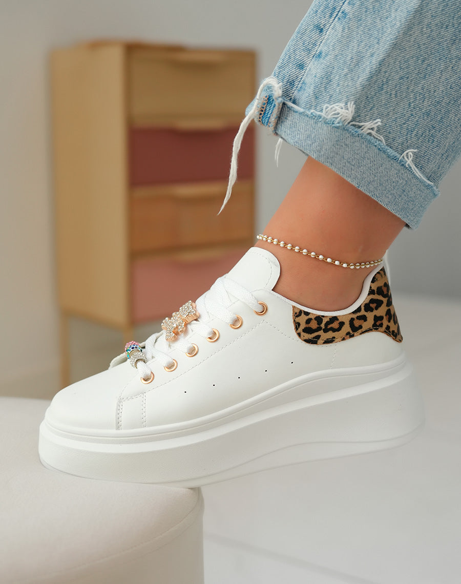 Baskets Blanches Femme à Bijoux Strass