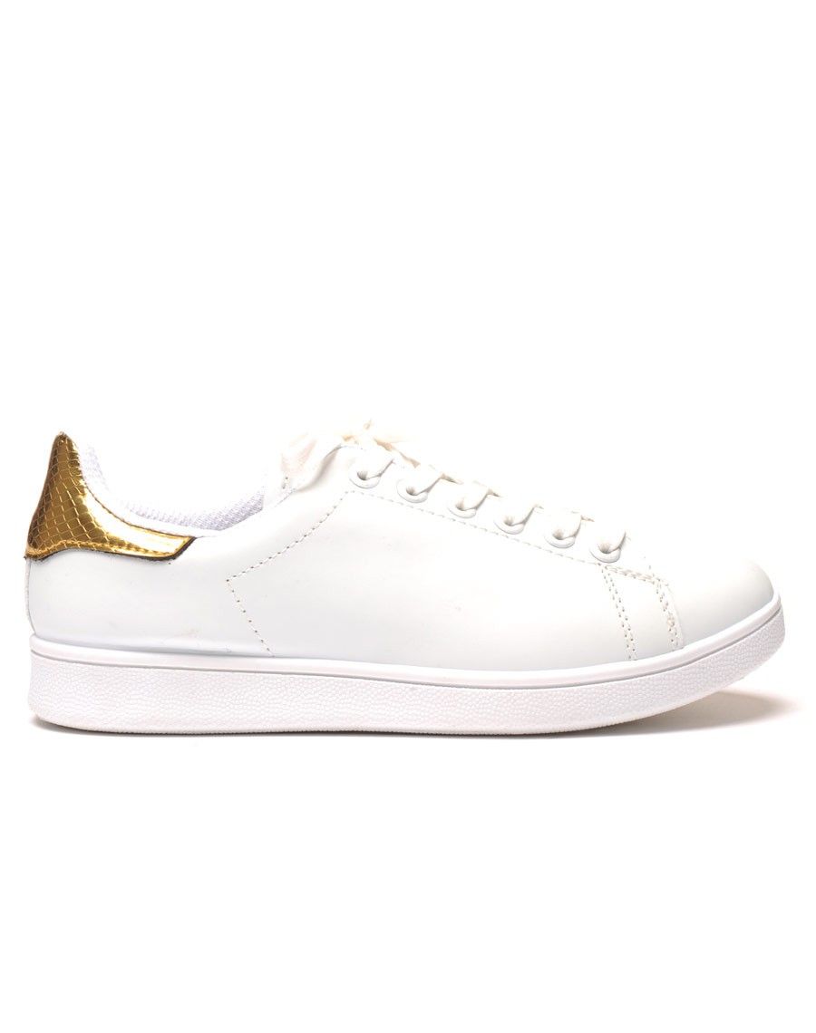 Baskets blanches imprimé python or