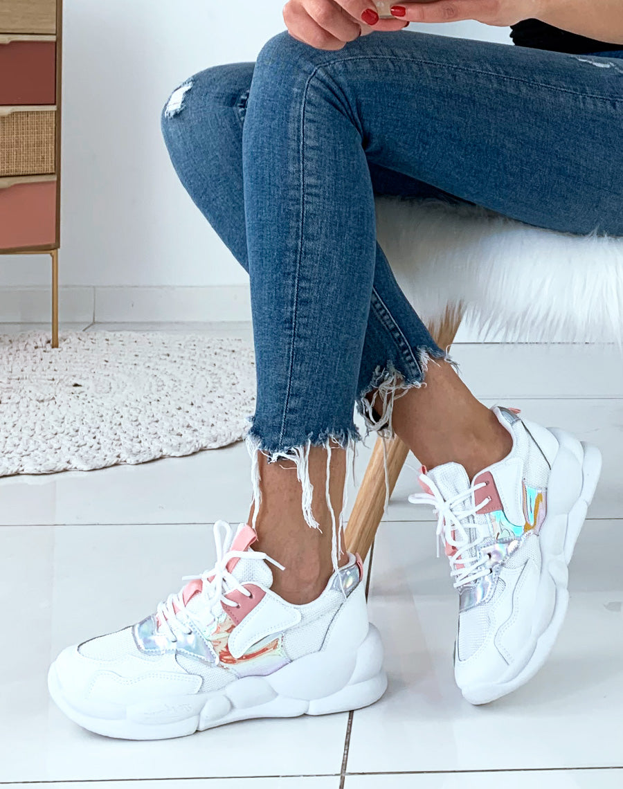 Baskets blanches multicolore à talon nuage