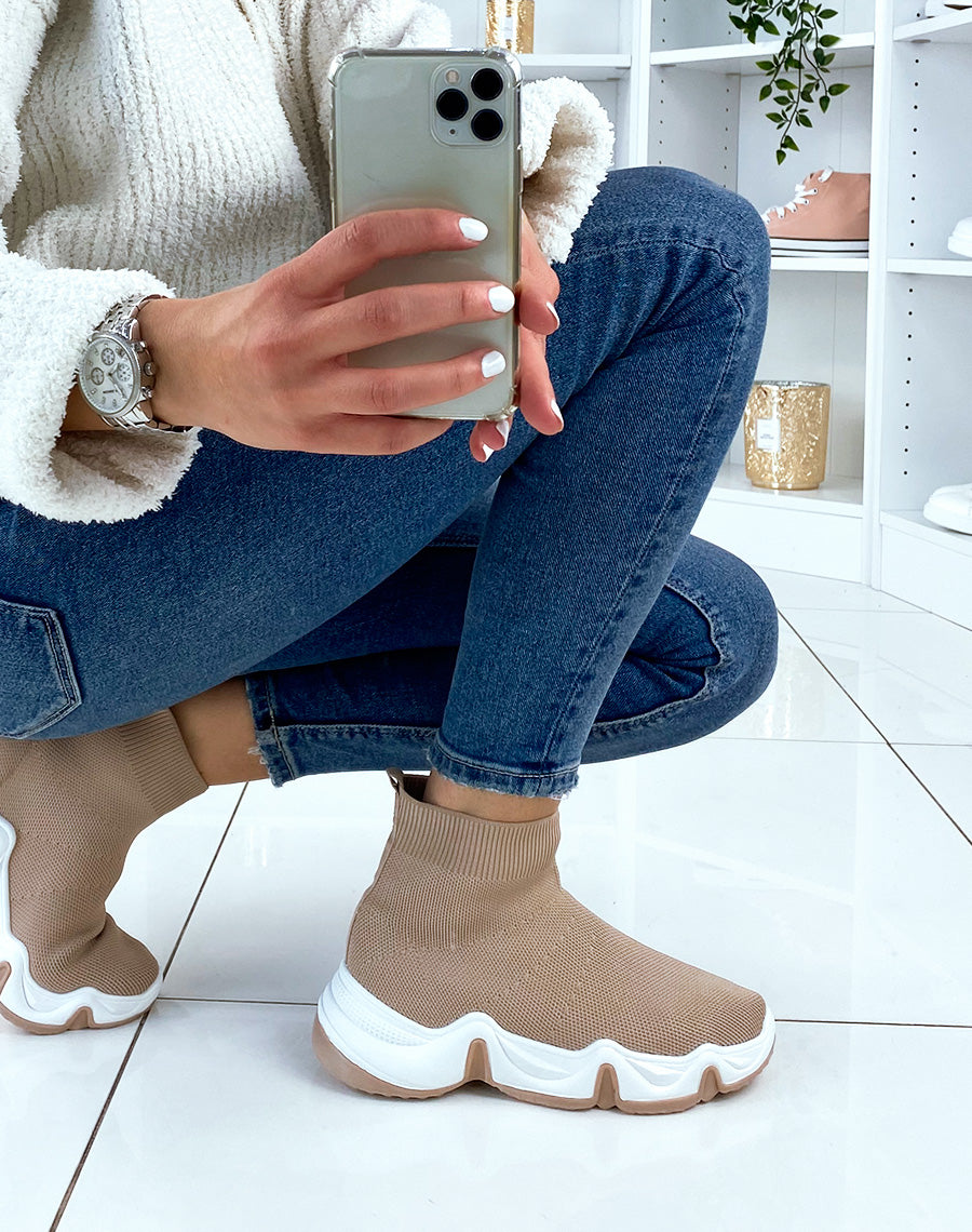 Baskets chaussette beige