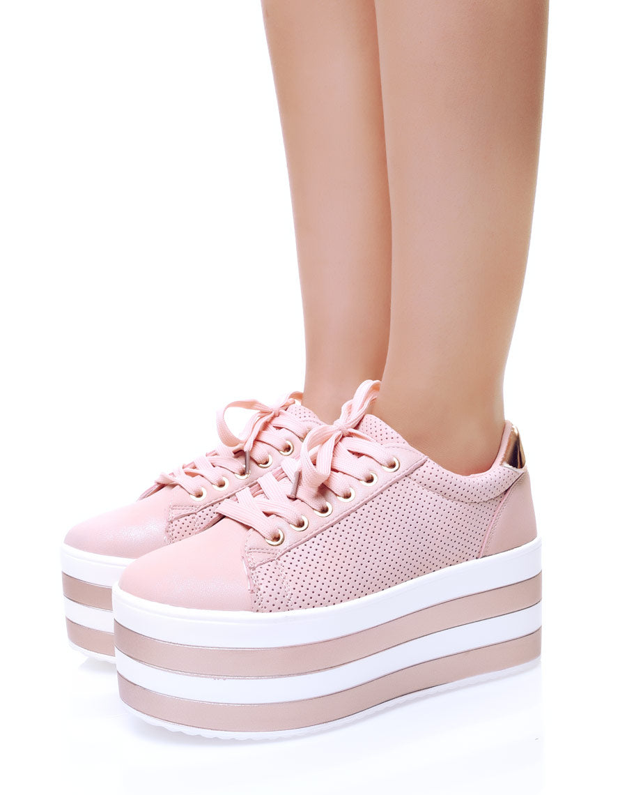 Baskets compensées roses