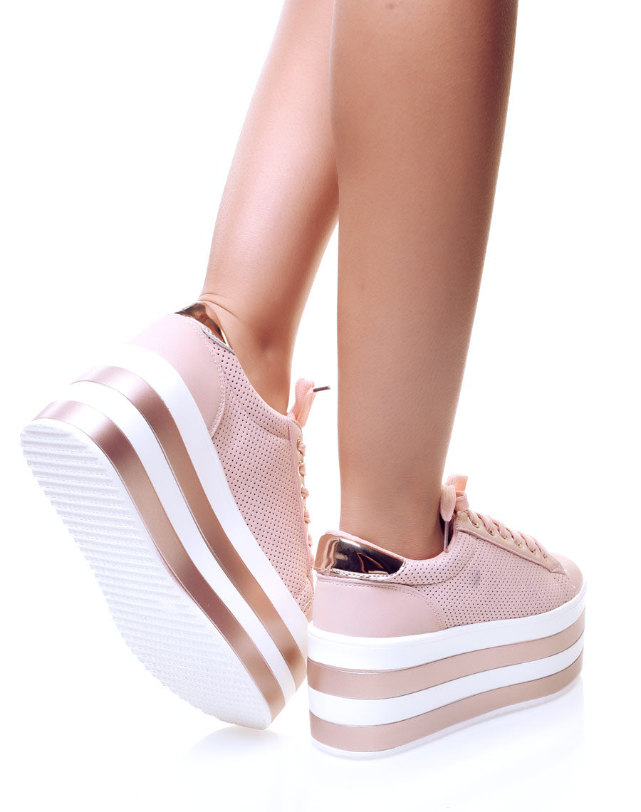 Baskets compensées roses