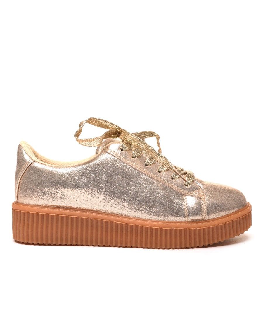 Baskets dorées avec effet brillant et grosse semelle