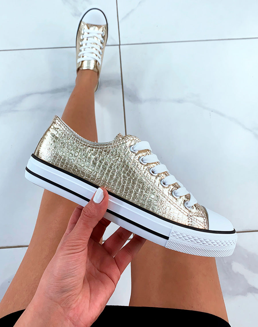 Baskets doré métallisé à semelle plate