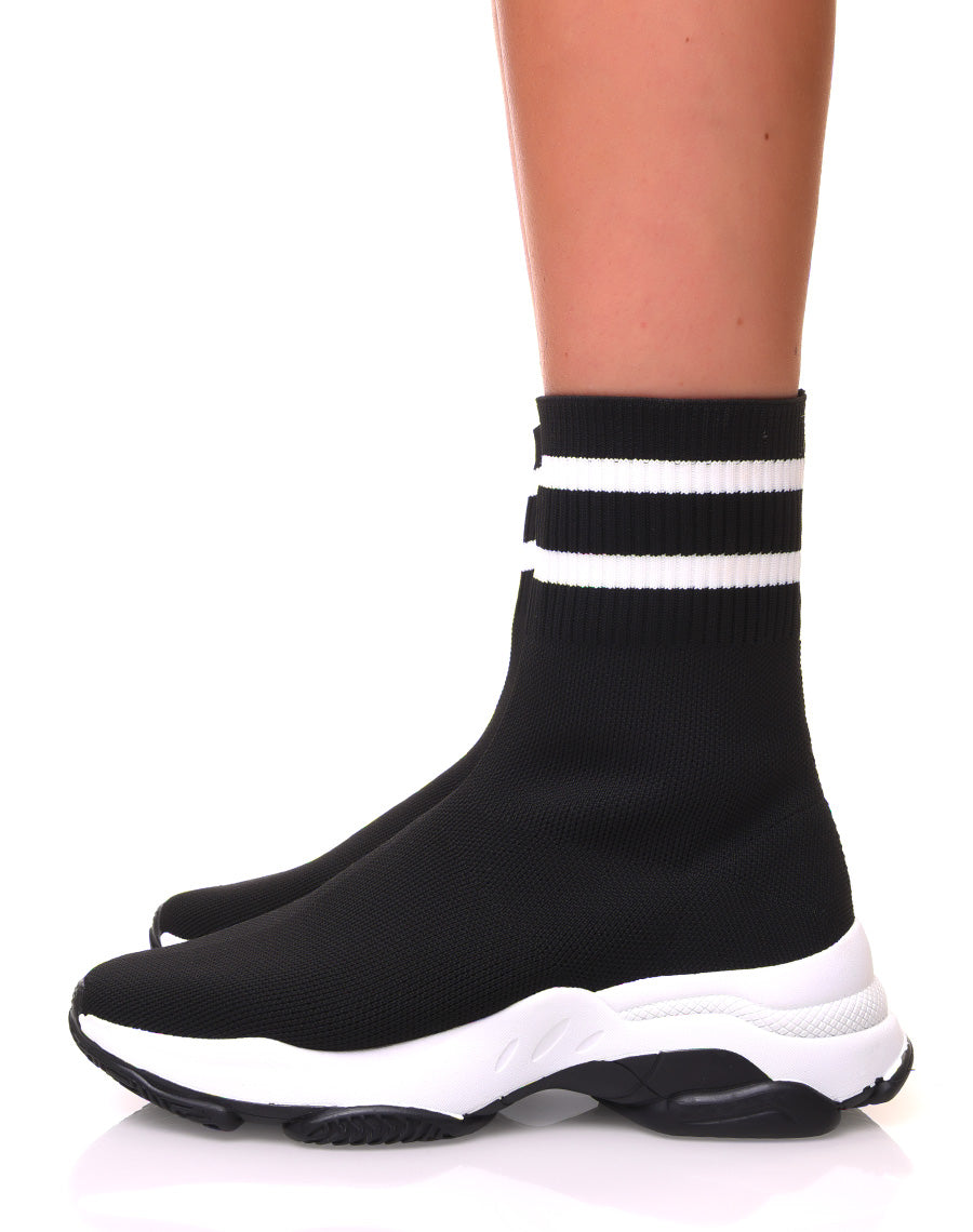 Baskets effet chaussette noires à rayures blanches