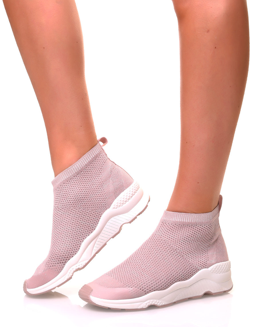 Baskets effet chaussette roses pales pailletées