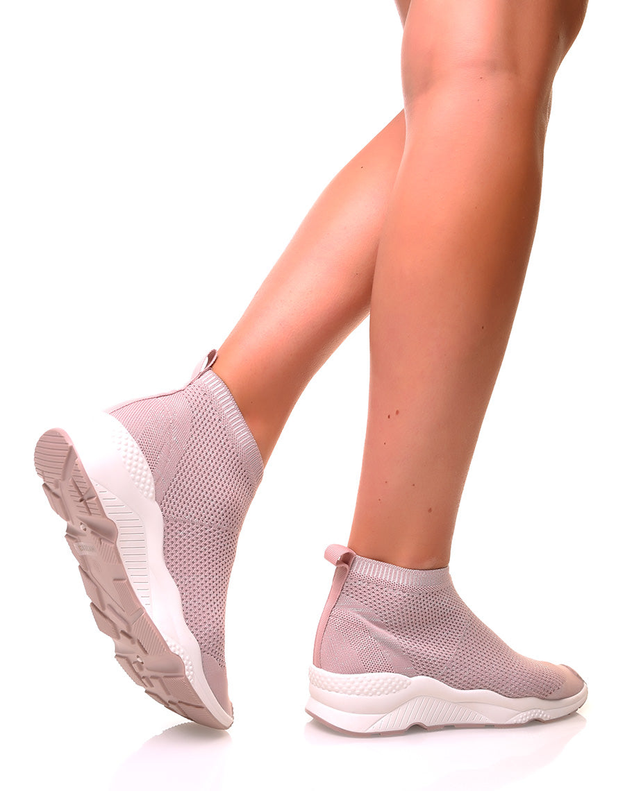 Baskets effet chaussette roses pales pailletées