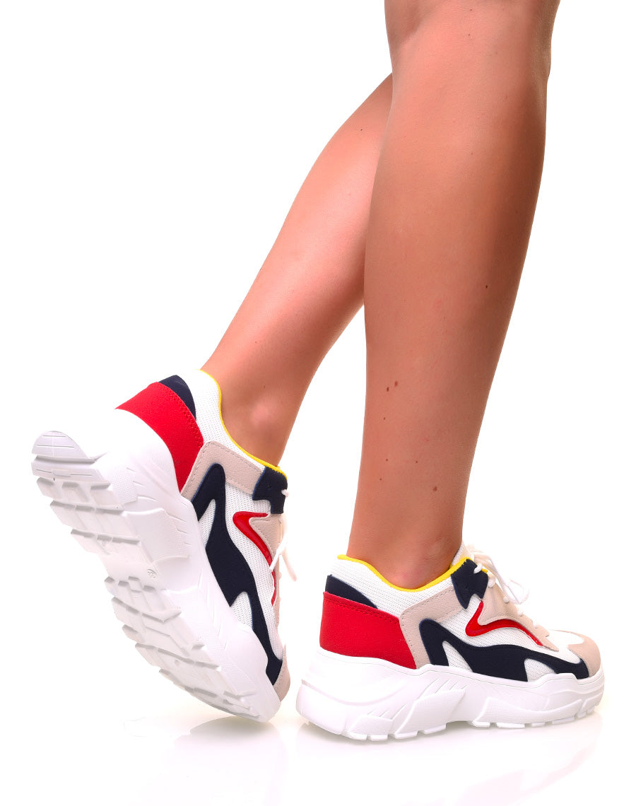 Baskets à empiècements en suédine et vernis multicolore