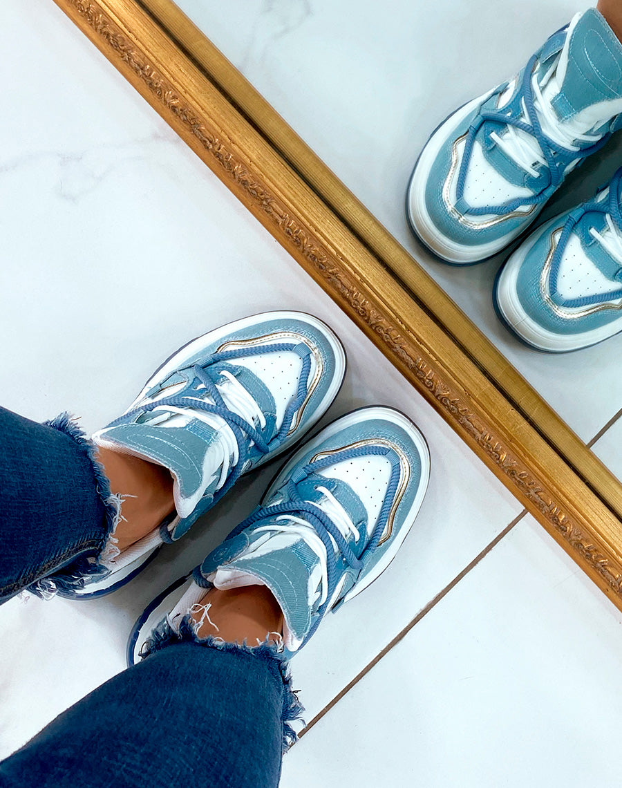 BASKETS EN JEAN ? MULTIPLES D?TAILS ET LACET EN CORDE