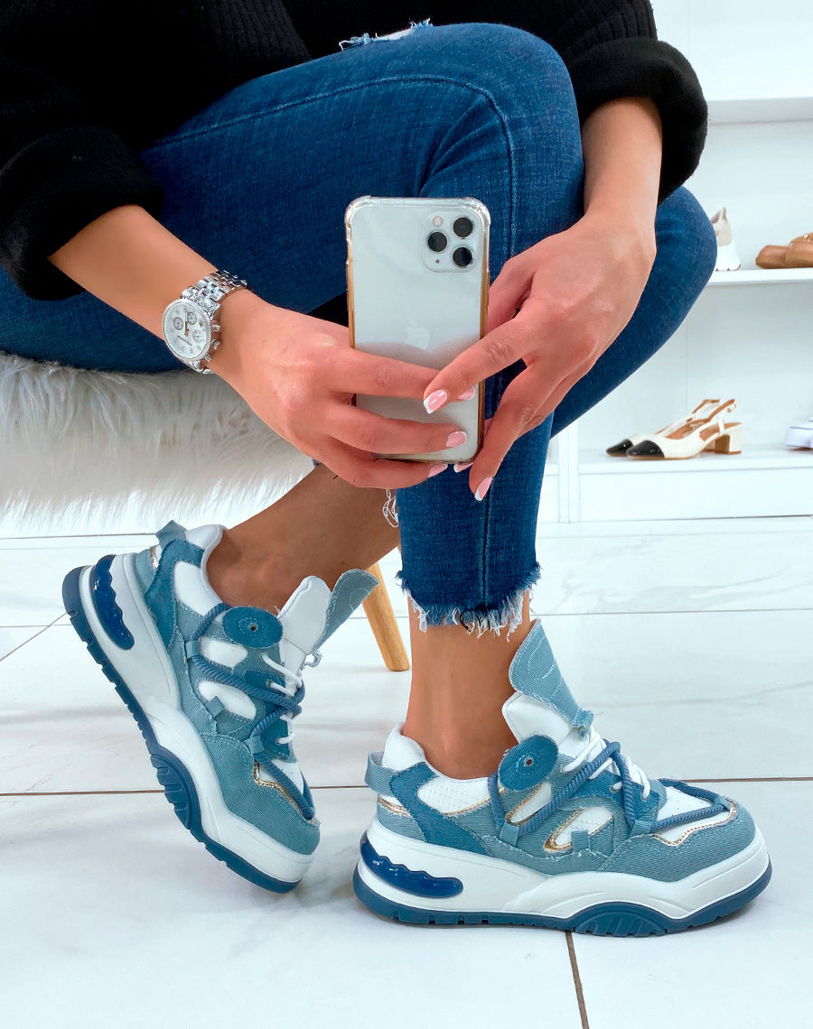 BASKETS EN JEAN ? MULTIPLES D?TAILS ET LACET EN CORDE