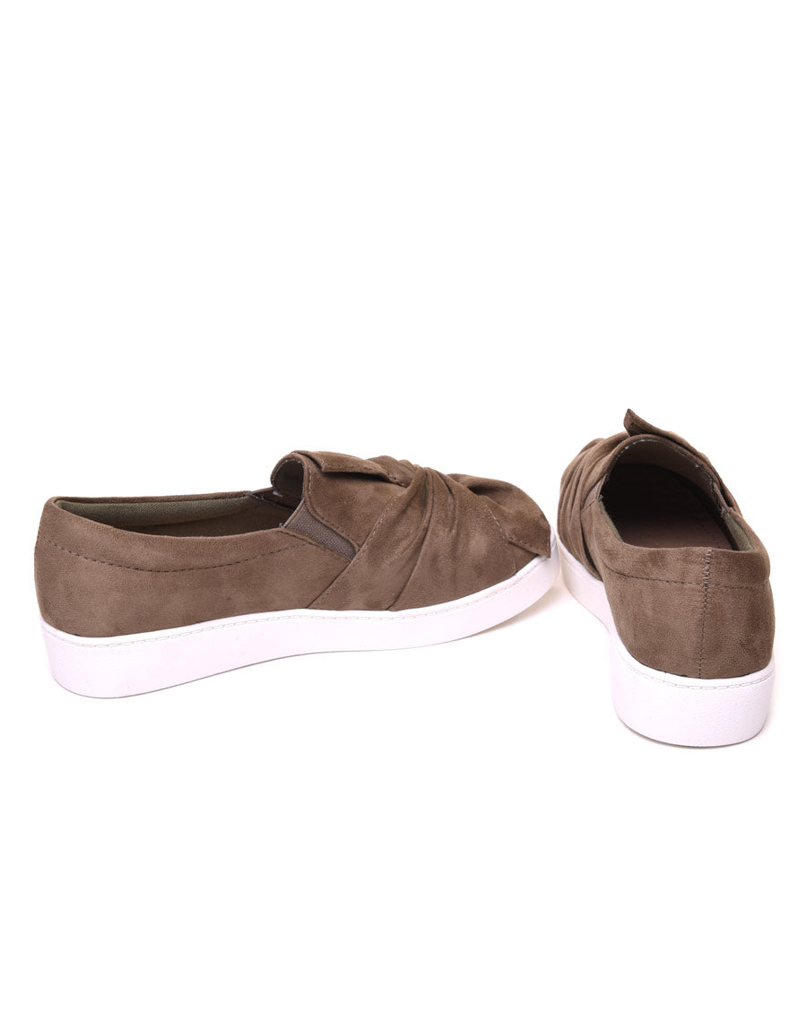 Baskets en suédine kaki à n?ud