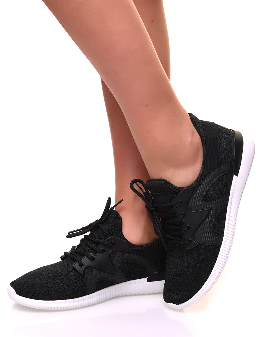 Baskets en toile texturée noire à empiècements multiples