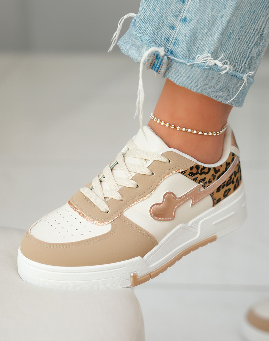 Baskets Femme Beige Foncé et Léopard