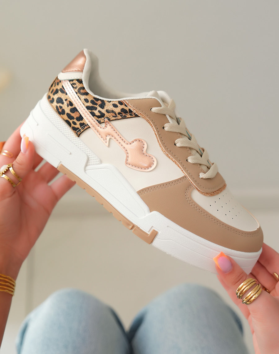Baskets Femme Beige Foncé et Léopard