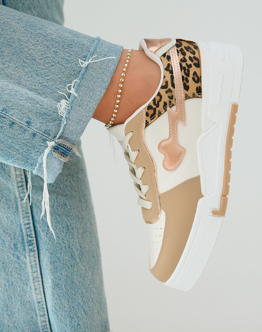 Baskets Femme Beige Foncé et Léopard